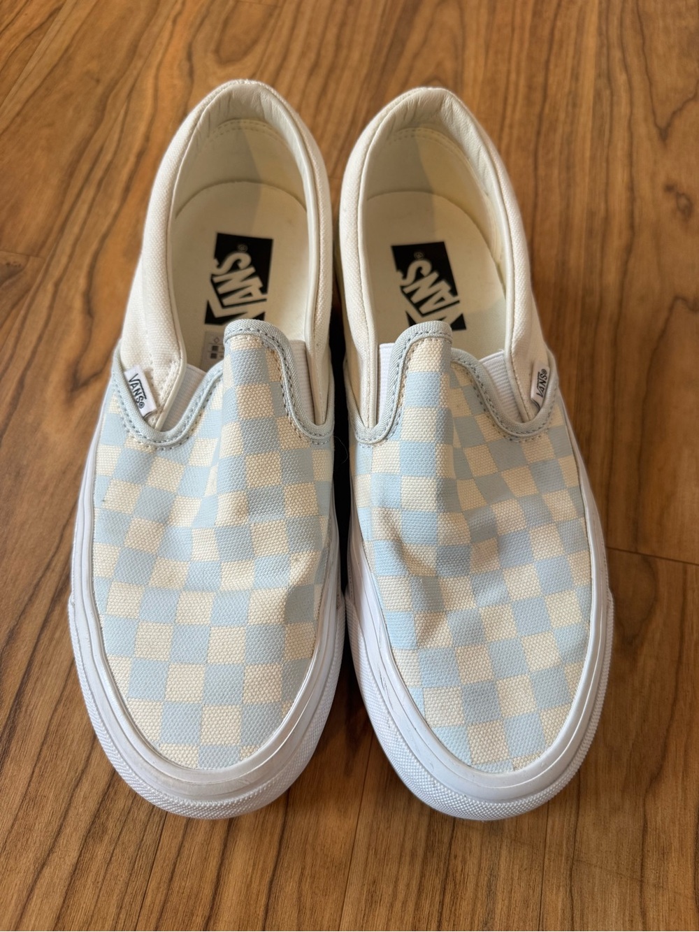 Vans Slip-On Checkerboard Sneakers - Light Blue & Ivory